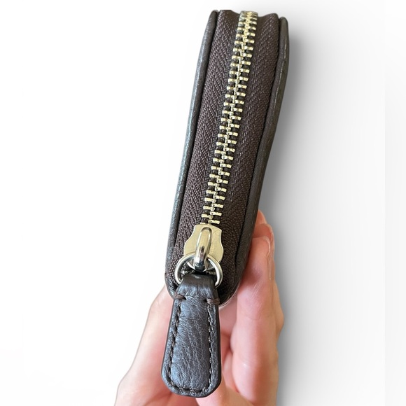 Coach Signature Canvas Zip Around Wallet Brown Tan Leather - Picture 4 of 9